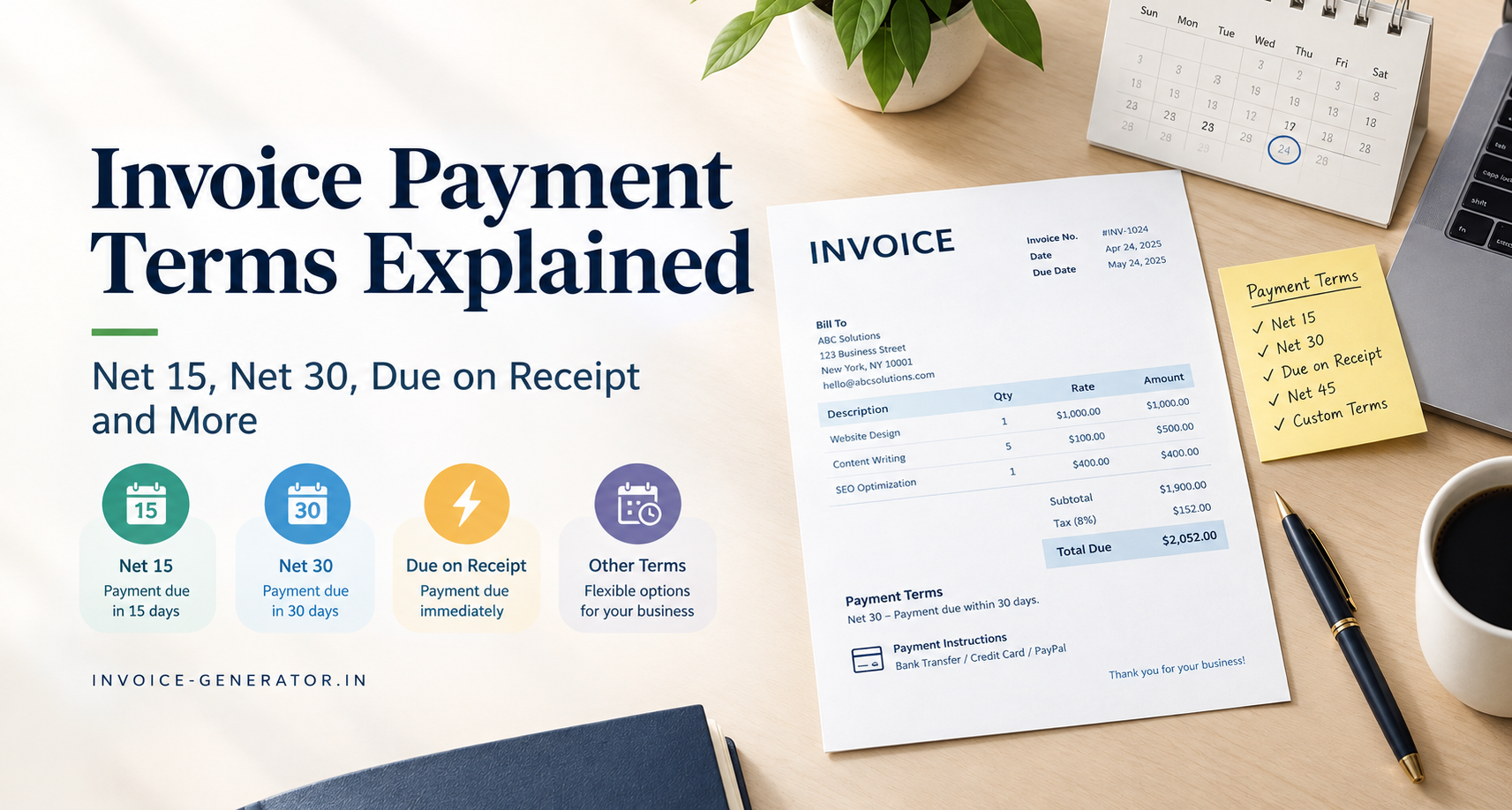 Invoice Payment Terms Explained: Net 15, Net 30, Due on Receipt & More